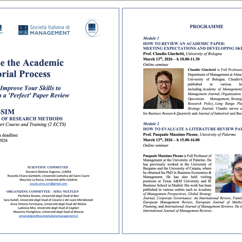 Inside the Academic Editorial Process How to Improve Your Skills to Perform a 'Perfect' Paper Review SIMA-SIM SCHOOL OF RESEARCH METHODS Short Online Course and Training (2 ECTS)