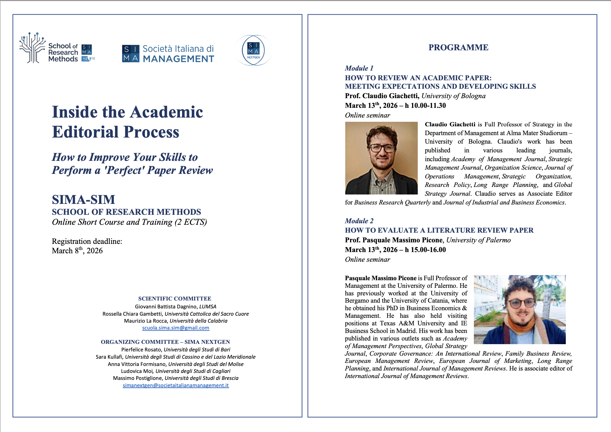 Inside the Academic Editorial Process How to Improve Your Skills to Perform a 'Perfect' Paper Review SIMA-SIM SCHOOL OF RESEARCH METHODS Short Online Course and Training (2 ECTS)